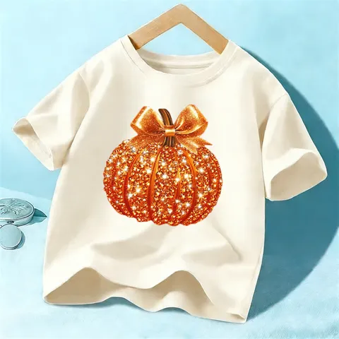 Kinder Unisex Halloween Kürbis Schleife Druck Kurzarm T-Shirt Kinder Casual Baumwolle Rundhals Top Sommer Festival Bekleidung