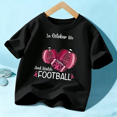 Kids Halloween Pumpkin Football Print Short Sleeve T Shirt Unisex Children Casual Cotton Top Festive Holiday Apparel
