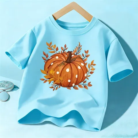 Παιδικό T-Shirt Κοντό Μανίκι με Εκτύπωση Κολοκύθας Halloween Παιδικό Casual Pullover Top από Βαμβάκι με Στρογγυλή Λαιμόκοψη
