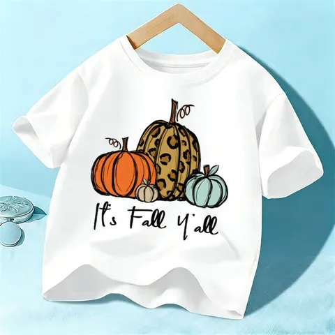 Παιδικό T-Shirt Κοντό Μανίκι Κολοκύθα Halloween Casual Στρογγυλή Λαιμόκοψη Βαμβακερό Top για Καθημερινή Γιορτινή Ενδυμασία