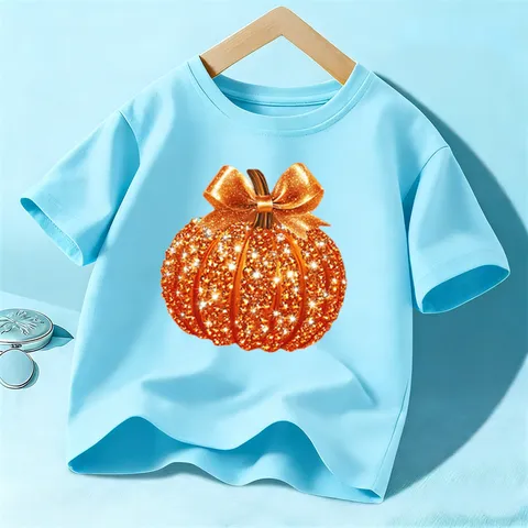 Kinder Unisex Halloween Kürbis Schleife Druck Kurzarm T-Shirt Kinder Casual Baumwolle Rundhals Top Sommer Festival Bekleidung