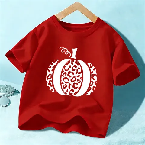 Kids Halloween Pumpkin Printed Short Sleeve Cotton T-Shirt Children Casual Round Neck Holiday Top