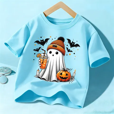 Kinder Halloween Kurzarm T-Shirt Unisex Baumwolle Geist Kürbis Druck Lässiges Top