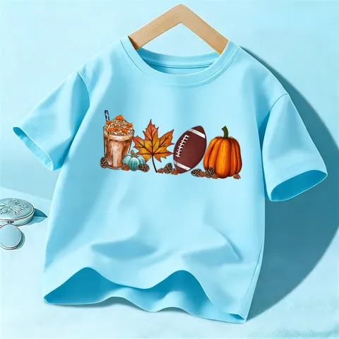 Kids Halloween Cotton T-Shirt Casual Short Sleeve Pumpkin Maple Leaf Print Top