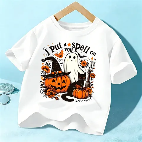 Παιδικό T-Shirt Halloween Κοντό Μανίκι Βαμβάκι Unisex Casual Top Spooky Festival Γραφικό Tee Παιδικά Ρούχα Πάρτι
