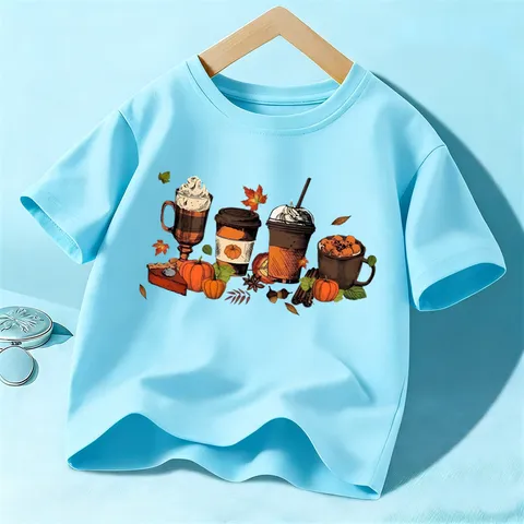 Camiseta Manga Corta Estampado Calabaza Halloween Niños Top Verano Cuello Redondo Algodón Casual