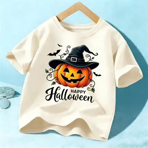 Παιδικό T-Shirt από Βαμβάκι Κοντό Μανίκι με Εκτύπωση Κολοκύθας Halloween Αγόρια Κορίτσια Casual Top