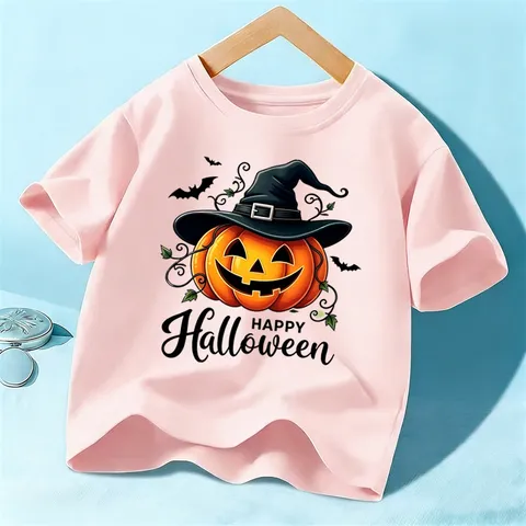 Παιδικό T-Shirt από Βαμβάκι Κοντό Μανίκι με Εκτύπωση Κολοκύθας Halloween Αγόρια Κορίτσια Casual Top