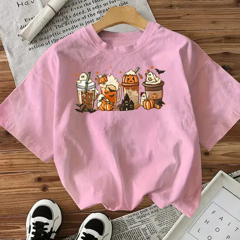 Dames Halloween Pumpkin Ghost Print Korte Mouw Ronde Hals Casual Katoen T-Shirt Basis Losse Top