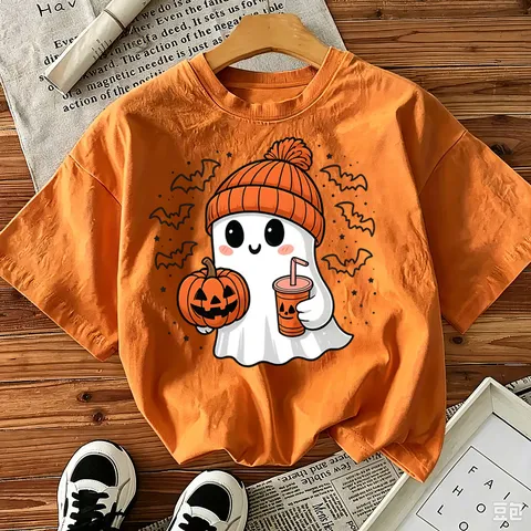 Dames Casual Halloween Spook Pompoen Print Korte Mouw Ronde Hals T-Shirt Losse Basis Top