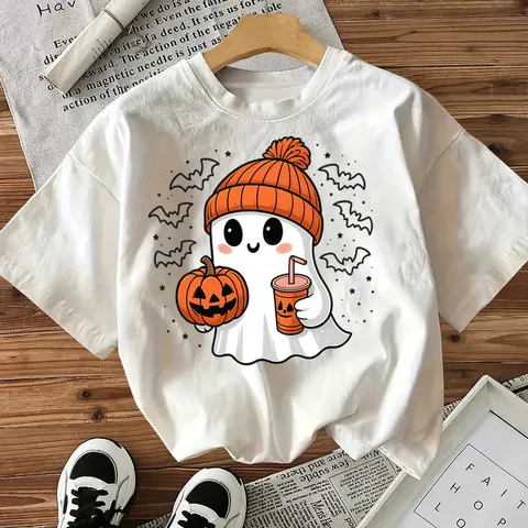 Dames Casual Halloween Spook Pompoen Print Korte Mouw Ronde Hals T-Shirt Losse Basis Top