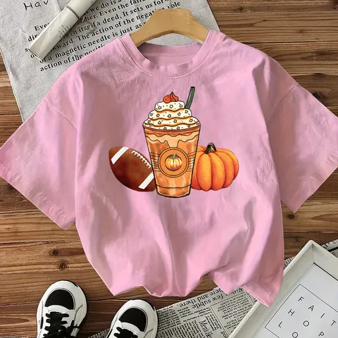 Dames Halloween Print Korte Mouw T-Shirt Casual Losse Passform Katoen Herfst Festival Pompoen Koffie Print Ronde Hals Top