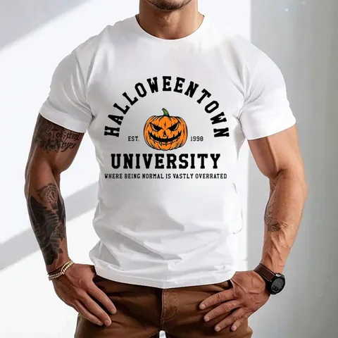 Ανδρικό T-Shirt με Στάμπες Halloween από Χτενισμένο Βαμβάκι Κοντό Μανίκι Στρογγυλή Λαιμόκοψη Casual Top