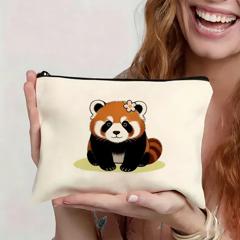 Borsa Pochette in Tela Misto Cotone da Donna Stampa Panda Carina Custodia per Cosmetici Borsa da Viaggio Portatile con Cerniera Borsa a Mano alla Moda