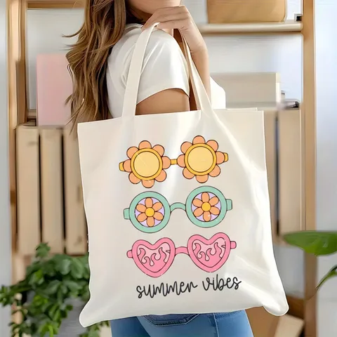 Sac Cabas en Toile Décontracté Femmes Grande Capacité Sac à Épaule Vintage Imprimé Sac de Shopping Sac de Cours