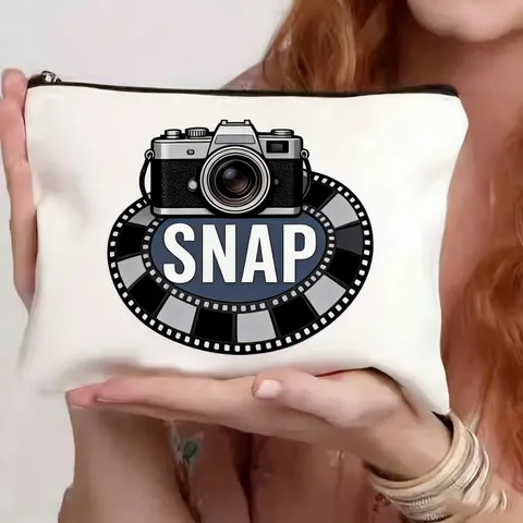 Sac de Maquillage en Toile Blanche Trousse de Voyage Mignonne Imprimé Cartoon Pochette à Fermeture Éclair Rangement