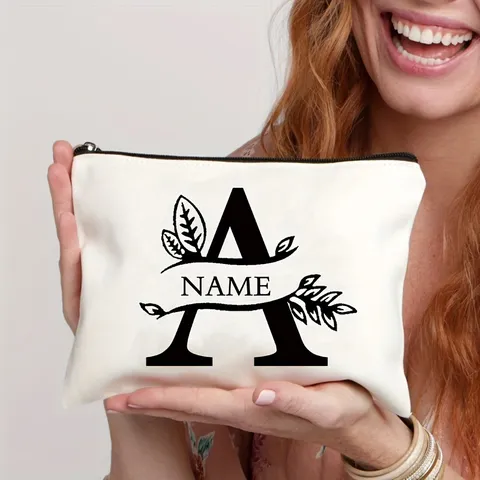 Vintage Lettre Imprimé Toile Maquillage Sac Décontracté Pochette Porte-Monnaie Portable Voyage Fermeture Éclair Rangement Pour Femmes