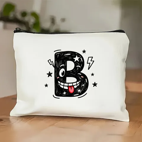 Femmes Mode Toile Fermeture Éclair Pochette Sac Alphabet Lettre Impression Maquillage Pochette Quotidien Décontracté Sac à Main