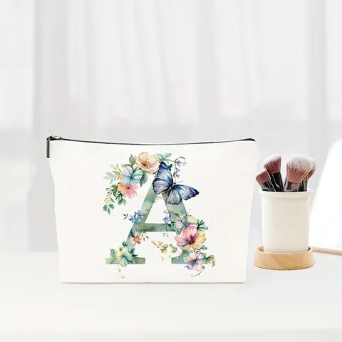 Canvas Cosmetic Bag Letter Printed Makeup Pouch Travel Toiletry Organizer Zipper Storage Bag For Women Bride Bridesmaid Gift