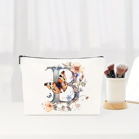 Canvas Cosmetic Bag Letter Printed Makeup Pouch Travel Toiletry Organizer Zipper Storage Bag For Women Bride Bridesmaid Gift