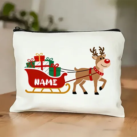Weihnachten Geschenk Aufbewahrungstasche Poly-Baumwolle Kosmetiktasche Weihnachtsmann Weihnachtsbaum Gedruckt Reißverschluss Tragbare Make-up-Tasche