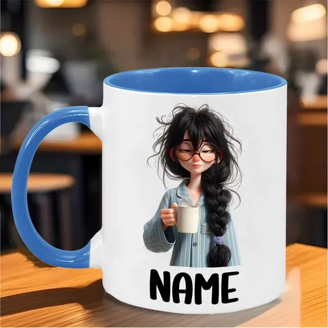 Tazza da Caffè Personalizzata in Bone China Design Ragazza Pigra Addormentata Tazza in Ceramica Con Manico Regalo di Vacanza Per Donne