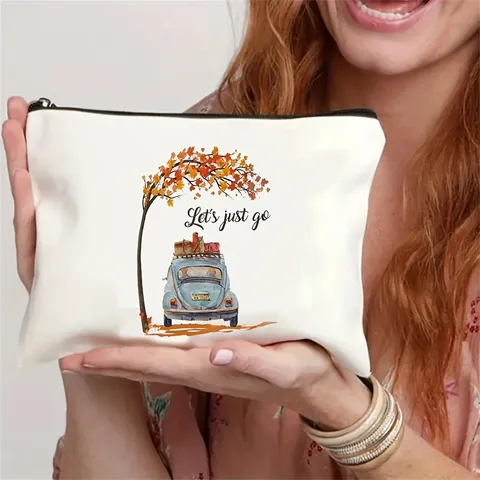 Bolsa de Maquillaje de Lona de Poliéster Minimalista Estampado de Coche Vintage Neceser de Viaje Bolsa de Almacenamiento Para Mujeres