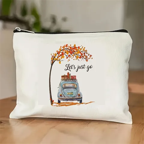 Bolsa de Maquillaje de Lona de Poliéster Minimalista Estampado de Coche Vintage Neceser de Viaje Bolsa de Almacenamiento Para Mujeres