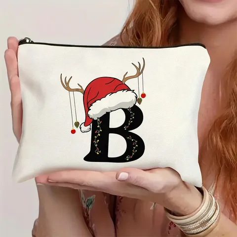 Weihnachten Anfangsbuchstabe Bedruckt Polyester Canvas Kosmetiktasche Urban Minimalistisch Reißverschluss Kulturbeutel Aufbewahrung Organisieren Feste Gedenktag Tägliches Matching