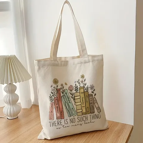 Mujer Lona Bolso Tote Libro Literario Estampado Floral Bolso Casual de Hombro Gran Capacidad Bolso de Compras Estético