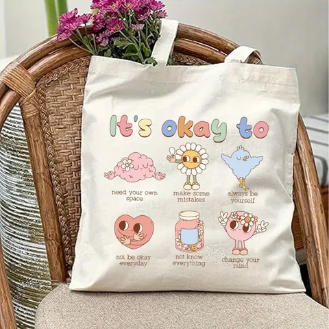 Women's Canvas Tote Bag Casual Large Capacity Shoulder Bag With Inspirational Quotes