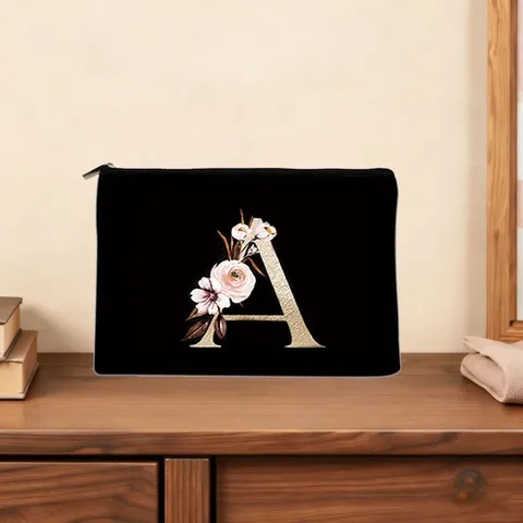 Women Fashion Polycotton Clutch Bag Elegant Floral Letter Print Zipper Cosmetic Storage Bag Casual Daily Handbag