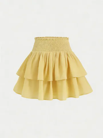 Minifalda de A-Línea Volantes Capas talle Alto Color Sólido Dulce Mujer Diario