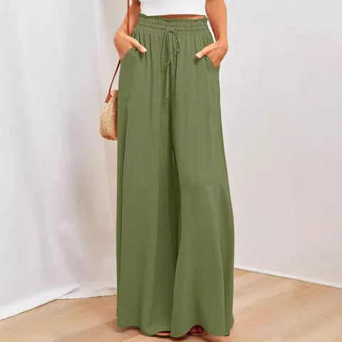 Damen High Waist Weithose Lässige Lockere Gerade Hose Mit Taschen Einfarbig Polyester Bequeme Mode Hosen