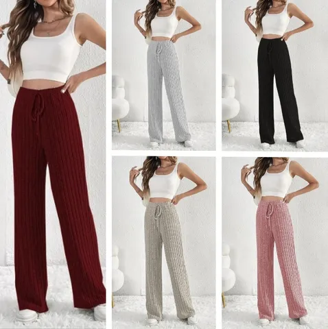 Pantaloni a Gamba Larga a Costine a Vita Alta da Donna Pantaloni da Ginnastica Casual Gamba Dritta Elastico in Vita per Primavera Autunno