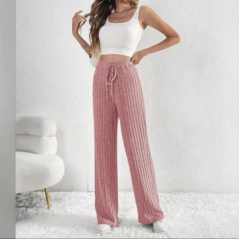 Pantaloni a Gamba Larga a Costine a Vita Alta da Donna Pantaloni da Ginnastica Casual Gamba Dritta Elastico in Vita per Primavera Autunno