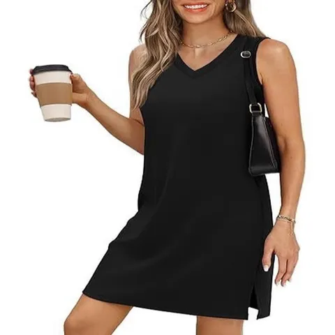 Robe Décontractée Sans Manches Col en V Fente Latérale Couleur Unie Polyester Robe Midi d'été Pour Femmes Mode