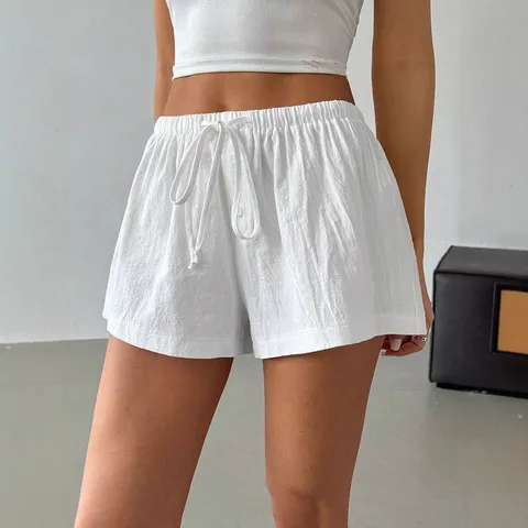 Women Casual Shorts Summer Wide Leg Shorts Drawstring Elastic Waist Loose Bottoms Soft Breathable Lounge Wear For Lady