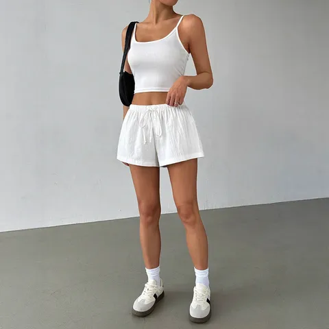 Women Casual Shorts Summer Wide Leg Shorts Drawstring Elastic Waist Loose Bottoms Soft Breathable Lounge Wear For Lady