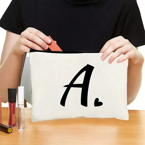 Minimalistisch Polyester Kosmetiktasche Bedruckt Buchstaben Herz Makeup Reißverschluss Aufbewahrungstasche Klein Quadratisch Kulturbeutel Reisen Organizer Für Damen