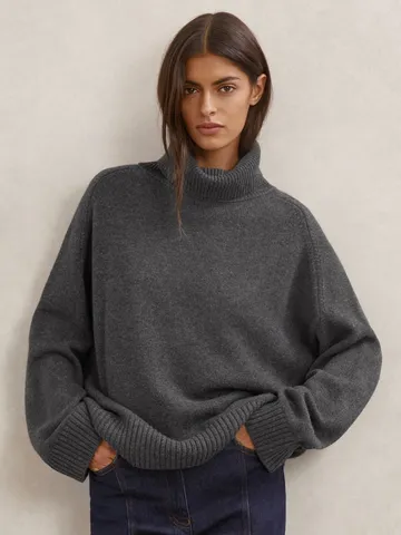 Women's Casual High Neck Knit Sweater Loose Long Sleeve Solid Color Pullover Top For Fall Winter Comfortable Warm Outerwear