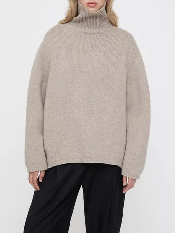 Women Autumn Winter Wool Sweater Loose High Neck Knit Pullover Solid Color Warm Top For Women Office Lady Fashion Sweater