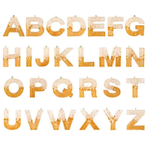 DIY Harz Buchstaben Anhänger Epoxidharz Alphabet Pendants Mit Goldener Öse Für Schlüsselanhänger Tasche Rucksack Handwerk Schmuck