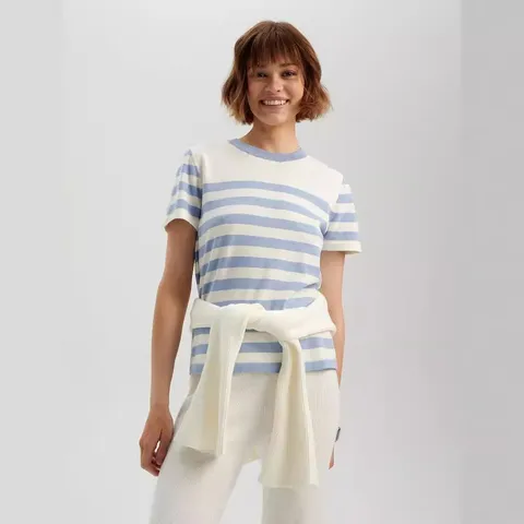 Women's Short Sleeve Striped Knit Sweater Casual Round Neck Viscose Pullover Thin Top For Spring Summer Fashion Clothing