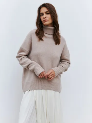 Women Oversized Turtleneck Core Spun Yarn Sweater Loose Knit Long Sleeve Ribbed Cuff Pullover Autumn Winter Casual Top