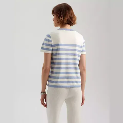 Women's Short Sleeve Striped Knit Sweater Casual Round Neck Viscose Pullover Thin Top For Spring Summer Fashion Clothing