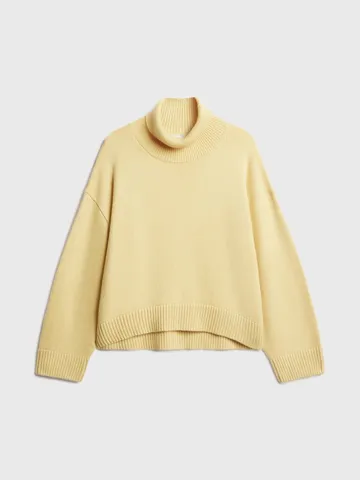 Women's Loose Turtle Neck Sweater Solid Color Viscose Core-spun Yarn Dropped Shoulder Short Knit Top For Autumn Winter