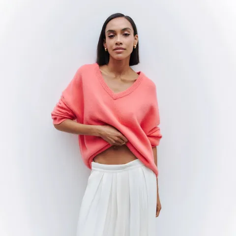 Women's Casual V-Neck Oversized Sweater Loose Long Sleeve Viscose Polyester Blend Knitwear Top Soft Pullover Autumn Winter