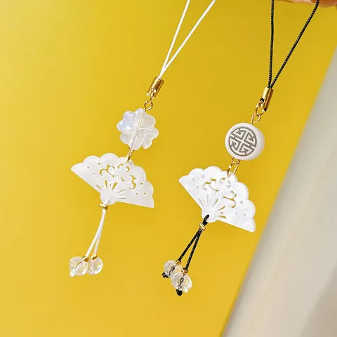 Chinese Traditional Style Acrylic Imitation Shell Fan Phone Lanyard Bag Car Hanging Pendant Ornament Fashion Accessories