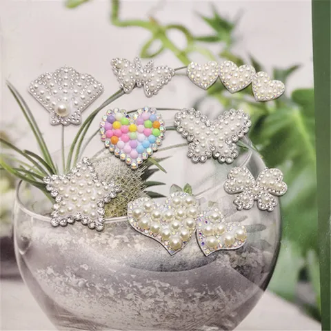 DIY Rhinestone Pearl Patches Heart Butterfly Star Shell Appliques Craft Accessories For Bags Hats Clothes DIY Jewelry Making